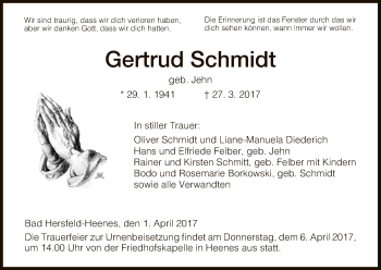 Traueranzeige von Gertrud Schmidt von Hersfeld