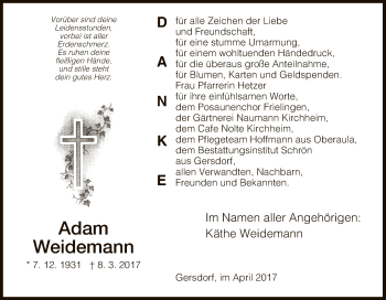 Traueranzeige von Adam Weidemann von Hersfeld