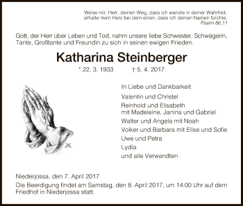 Traueranzeige von Katharina Steinberger von Hersfeld