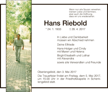 Traueranzeige von Hans Riebold von Hersfeld