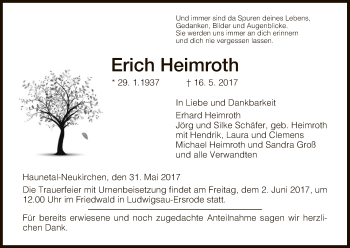 Traueranzeige von Erich Heimroth von Hersfeld