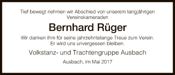 Traueranzeige von Bernhard Rüger von Hersfeld