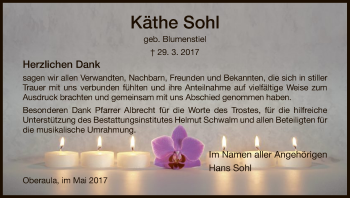 Traueranzeige von Käthe Sohl von Hersfeld