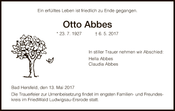 Traueranzeige von Otto Abbes von Hersfeld