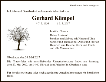 Traueranzeige von Gerhard Kümpel von Hersfeld