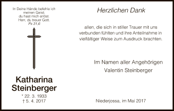 Traueranzeige von Katharina Steinberger von Hersfeld