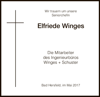 Traueranzeige von Elfriede Winges von Hersfeld