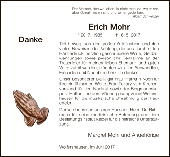 Traueranzeige von Erich Mohr von Hersfeld