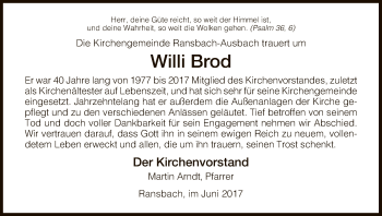 Traueranzeige von Willi Brod von Hersfeld