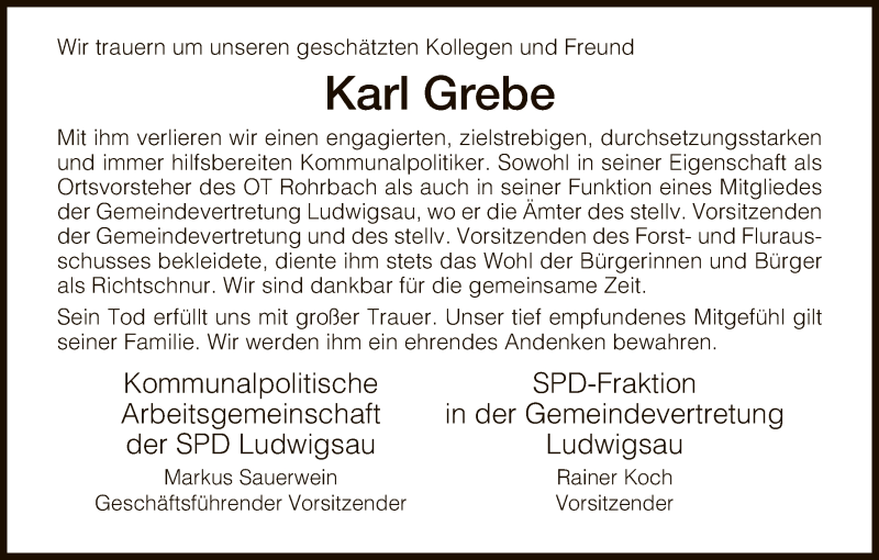  Traueranzeige für Karl Grebe vom 30.06.2017 aus Hersfeld