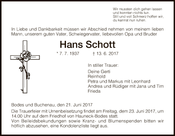 Traueranzeige von Hans Schott von Hersfeld