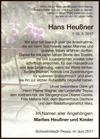 Traueranzeige von Hans Heußner von Hersfeld