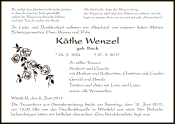 Traueranzeige von Käthe Wenzel von Hersfeld