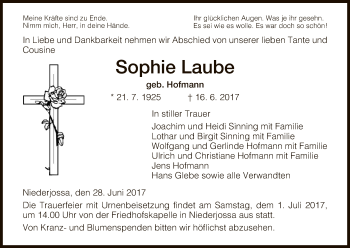 Traueranzeige von Sophie Laube von Hersfeld