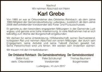 Traueranzeige von Karl Grebe von Hersfeld