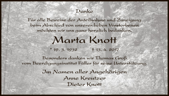 Traueranzeige von Marta Knott von Hersfeld