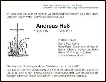 Traueranzeige von Andreas Heß von Hersfeld