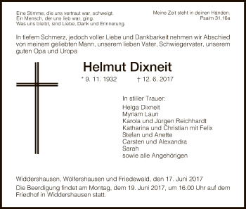 Traueranzeige von Helmut Dixneit von Hersfeld