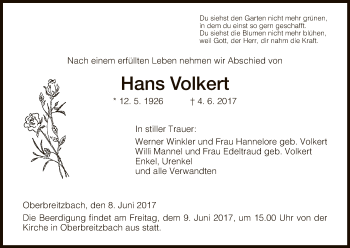 Traueranzeige von Hans Volkert von Hersfeld