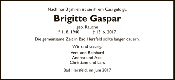 Traueranzeige von Brigitte Gaspar von Hersfeld