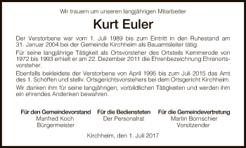 Traueranzeige von Kurt Euler von Hersfeld