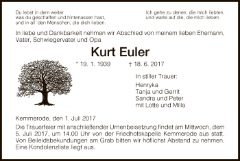 Traueranzeige von Kurt Euler von Hersfeld