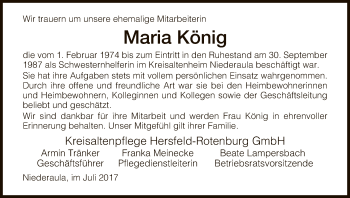 Traueranzeige von Maria König von Hersfeld