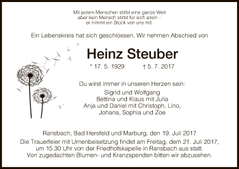 Traueranzeige von Heinz Steuber von Hersfeld