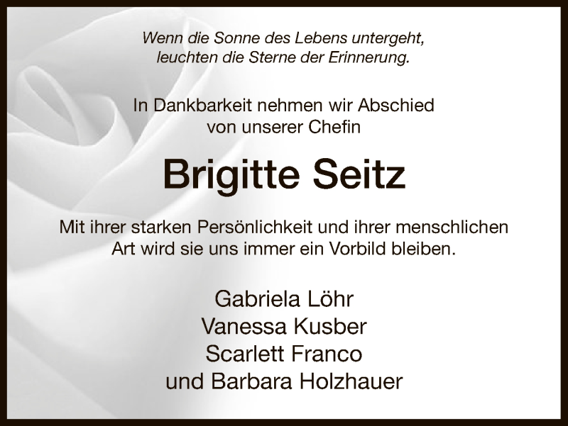  Traueranzeige für Brigitte Seitz vom 03.07.2017 aus Hersfeld