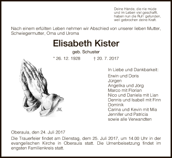 Traueranzeige von Elisabeth Kister von Hersfeld