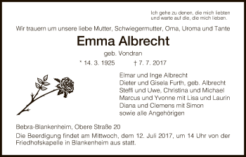 Traueranzeige von Emma Albrecht von Hersfeld