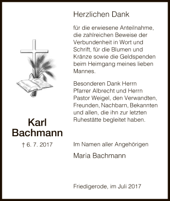 Traueranzeige von Karl Bachmann von Hersfeld