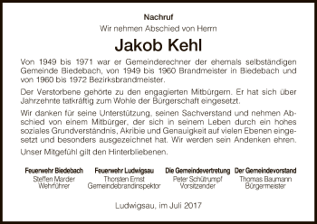 Traueranzeige von Jakob Kehl von Hersfeld