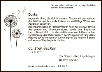 Traueranzeige von Carsten Becker von Hersfeld