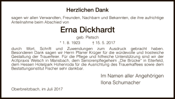 Traueranzeige von Erna Dickhardt von Hersfeld