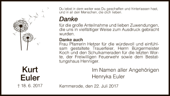 Traueranzeige von Kurt Euler von Hersfeld