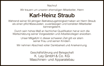 Traueranzeige von Karl-Heinz Straub von Hersfeld