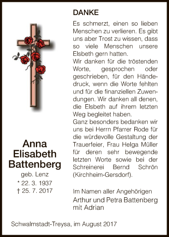 Traueranzeige von Anna Elisabeth Battenberg von Hersfeld