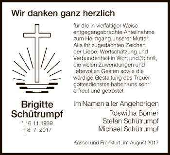 Traueranzeige von Brigitte Schütrumpf von Hersfeld