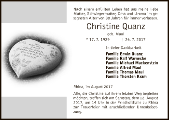 Traueranzeige von Christine Quanz von Hersfeld