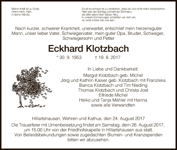 Traueranzeige von Eckhard Klotzbach von Hersfeld