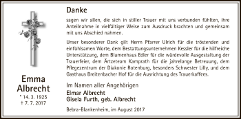 Traueranzeige von Emma Albrecht von Hersfeld