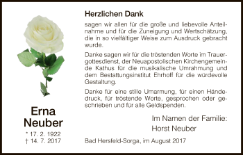 Traueranzeige von Erna Neuber von Hersfeld