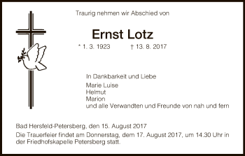 Traueranzeige von Ernst Lotz von Hersfeld