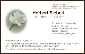 Traueranzeige von Herbert Siebert von Hersfeld