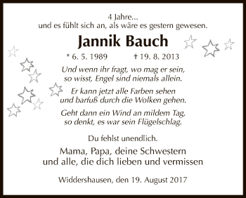 Traueranzeige von Jannik Bauch von Hersfeld