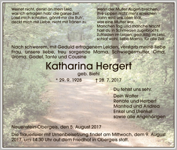 Traueranzeige von Katharina Hergert von Hersfeld