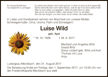 Traueranzeige von Luise Wild von Hersfeld