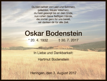 Traueranzeige von Oskar Bodenstein von Hersfeld