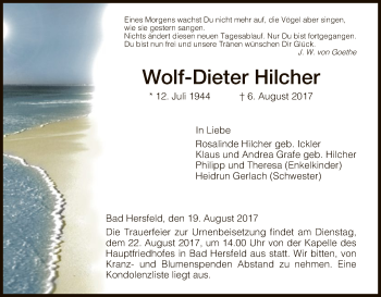 Traueranzeige von Wolf-Dieter Hilcher von Hersfeld